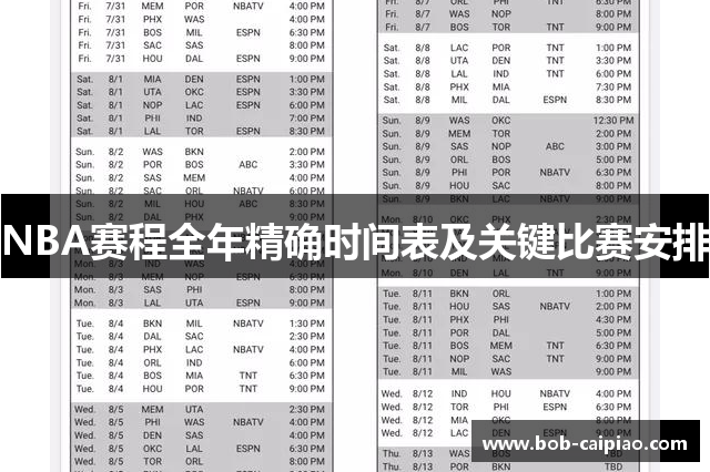 NBA赛程全年精确时间表及关键比赛安排
